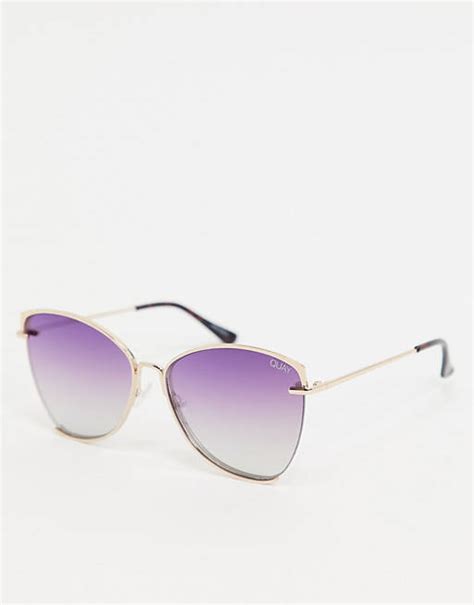 Quay Australia Dusk To Dawn Oversized Cat Eye Sunglasses In Gold With Purple Fade Lens Asos