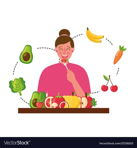 woman eating healthy food with fork royalty free vector