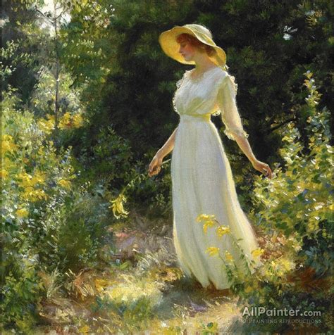 Charles Courtney Curran Woman In A White Dress In A Garden Oil Painting