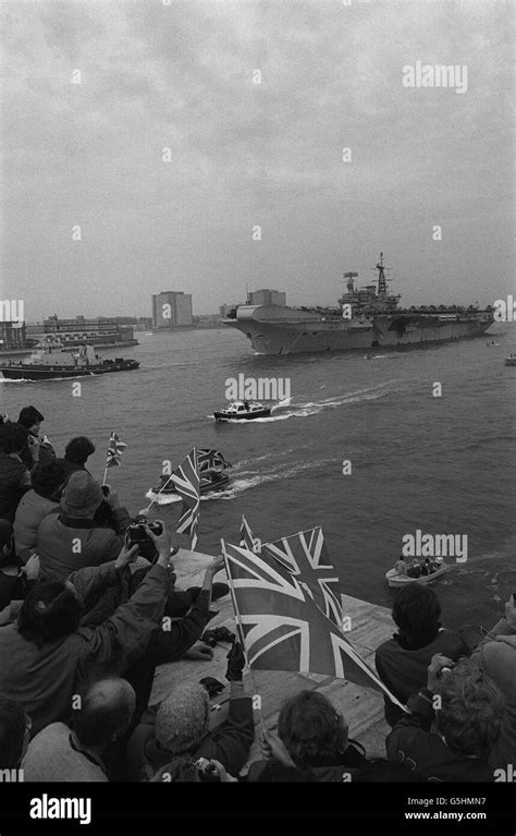 Royal Navy Aircraft Carrier Hms Hermes Leaving Portsmouth To Join The