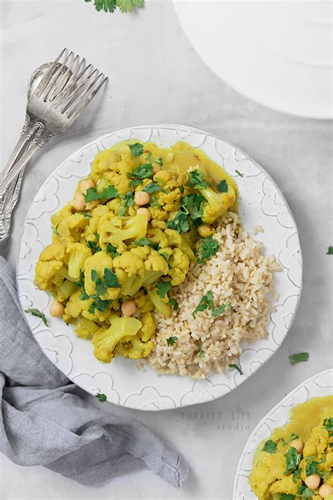 Easy Cauliflower Chickpea Curry No Tomato Curated Life Studio