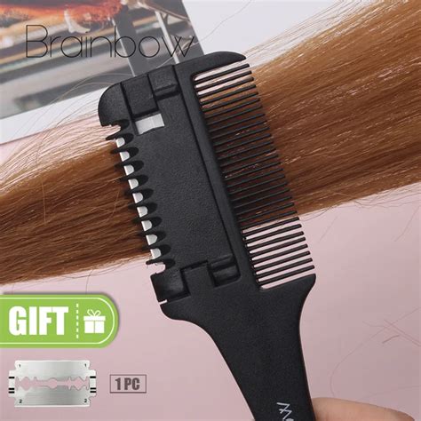 Brainbow 1pc Hair Cutting Comb Black Handle Hair Brushes With Razor