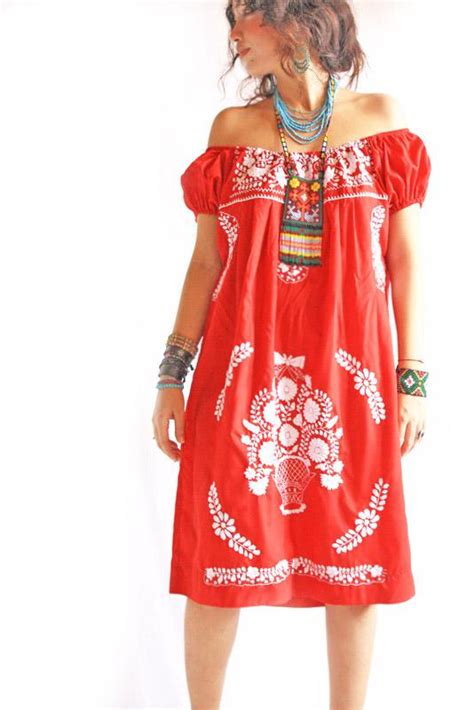 Handmade Mexican Dress From Aida Coronado Vintage Red Mexican Embroidered Dress Aida Coronado