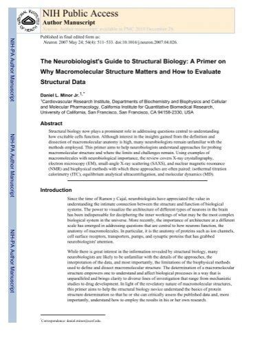 The Neurobiologists Guide To Structural Biology Mpec University