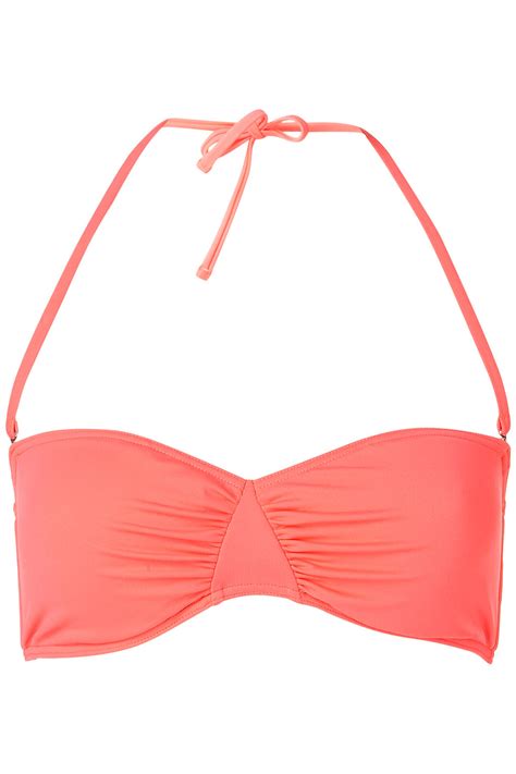 Lyst Topshop Coral Bandeau Bikini Top In Pink