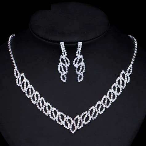 Silver Tone Sparkly Rhinestone Crystal Diamante Bridal Necklace And