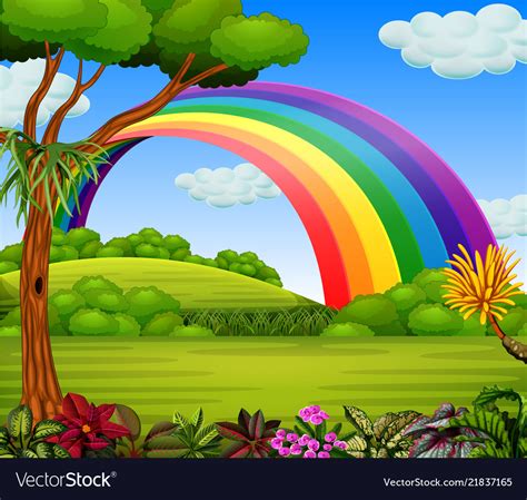 A Colorful Rainbow With Garden View Royalty Free Vector