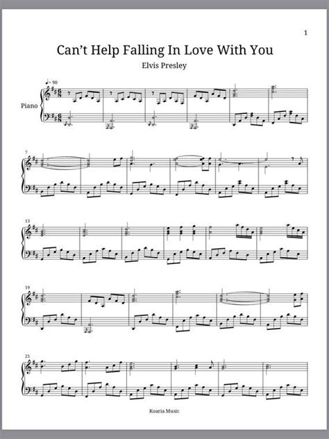 Piano Sheet Music L Cant Help Falling In Love With You Elvis Presley L Piano Instrumental L