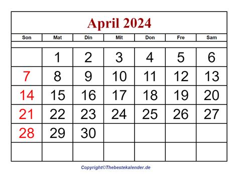 Kostenlos April 2024 Kalender Zum Ausdrucken Pdf Word