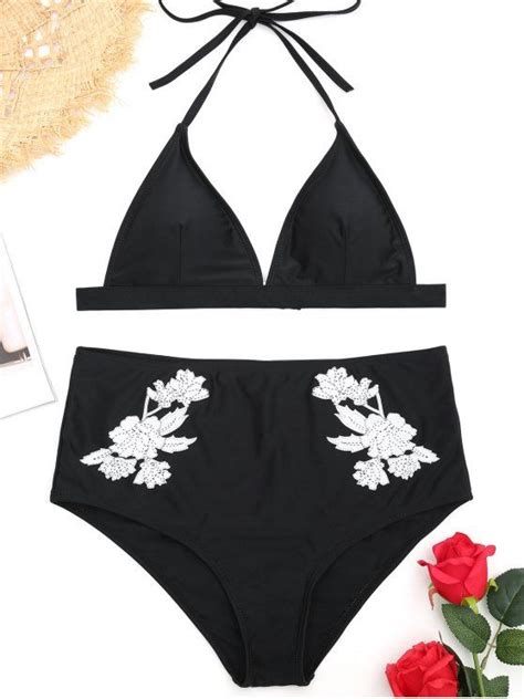 13 OFF 2019 Floral Padded High Waisted Bikini Set In BLACK ZAFUL