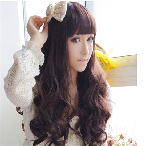 Wholesale Non Mainstream Girls Wig Long Curly Hair Fluffy Neat Bangs Face Pack Japanese Style