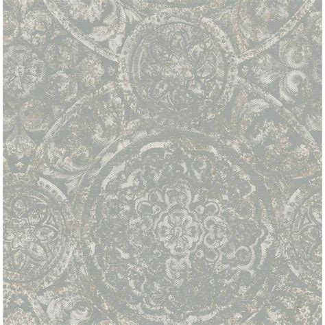 Seabrook Designs Ibiza Gray Gold And Off White Medallion Paper