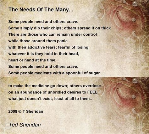 The Needs Of The Many The Needs Of The Many Poem By Ted Sheridan