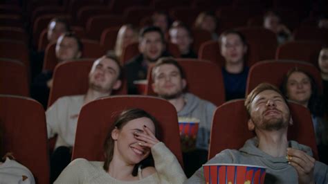 Young People Laughing At Cinema Theater Joyful People Watching Amusing