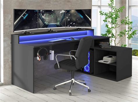 Computertisch Tezaur 1b Weiß Gaming Desk Mit Led Beleuchtung Von Forte