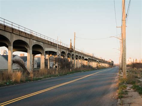 elevated subway tracks in the rockaways queens new york city editorial photo image of