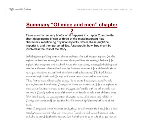 Summary Of Of Mice And Men Chapter 2 Gcse English Marked By