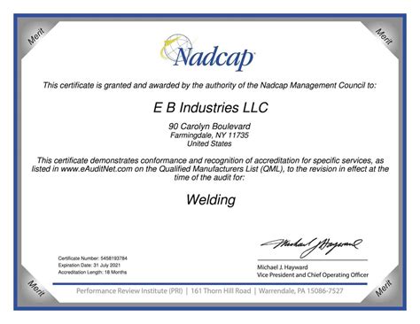 Nadcap Certification For Eb Welding Eb Industries