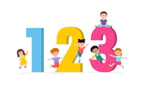 Niños De Dibujos Animados Con 123 Números Niños Con Números Aislados