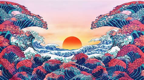 The Great Wave Off Kanagawa Sunrise Artist Artwork Digital Art Hd