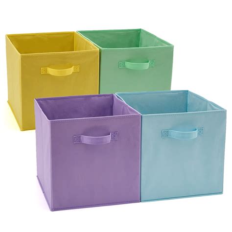 Ezoware Set Of 4 Foldable Fabric Basket Bin Collapsible Storage Cube
