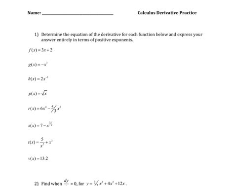 10.000+ free math worksheets we hope that our. Printable Calculus Problems Worksheet - 34 Derivative ...