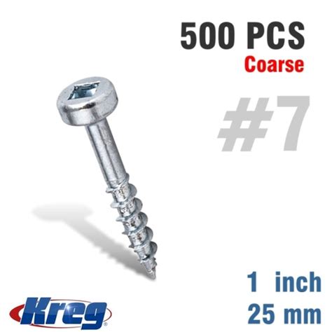 Kreg 500pk Zinc Pocket Hole Screws 25mm 7 Coarse Pan Head Sps C1 500