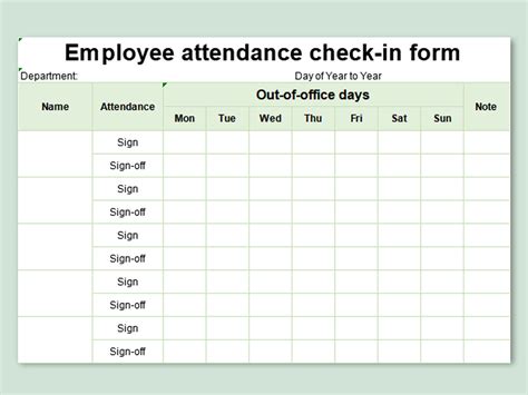 Excel Of Employee Attendance Check In Form Xlsx Wps Free Templates