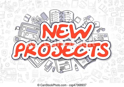 New Projects Doodle Red Text Business Concept Cartoon Illustration