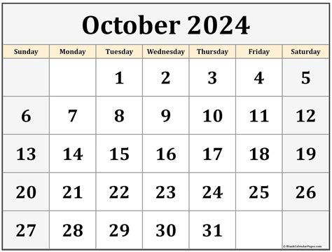 October 2024 Calendar Printable October 2024 Printable Calendar