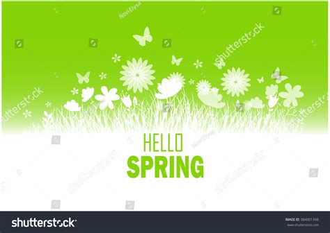 Spring Background Flower Butterflies Grass Silhouettevector Stock