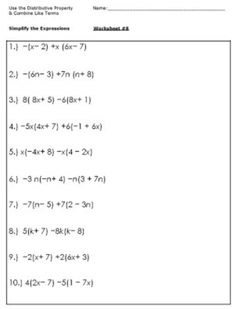 6th grade math worksheets on: Algebra Worksheets for Simplifying the Equation | Algebra ...
