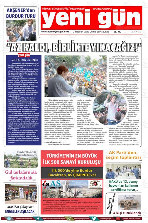 03 Haziran 2022 tarihli Burdur Yeni Gün Gazete Manşetleri