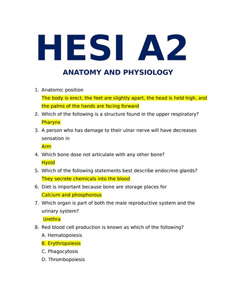 Hesi A2 Anatomy And Physiology Hesi A Anatomy And Physiology Anatomic