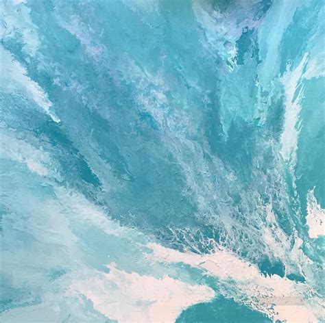 Turquoise Revenge Turquoise White Abstract Seascape Painting In Oil For
