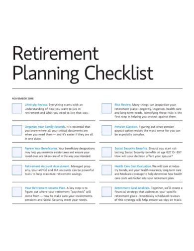 Free 10 Planning For Retirement Checklist Samples In Pdf Doc