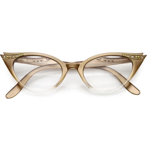 women s retro rhinestone embellished clear lens cat eye glasses 51mm sunglass la
