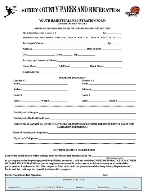 Basketball Registration Form Fill Online Printable Fillable Blank