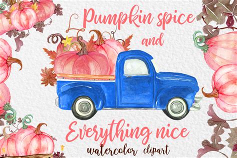 Watercolor Pumpkins, TRUCK WITH PUMPKINS, Pink pumpkins