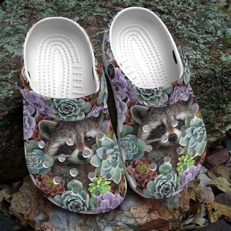 Raccoon White Sole Succulent With Raccoon Crocs Classic Clogs Shoes