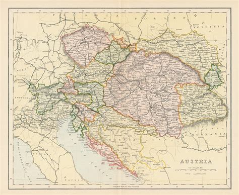 Old And Antique Prints And Maps Austria Map C1880 Europe Antique Maps