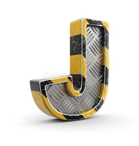 Industrial Black And Yellow Striped Metallic Font Letter J Image With Clipping Path Stock
