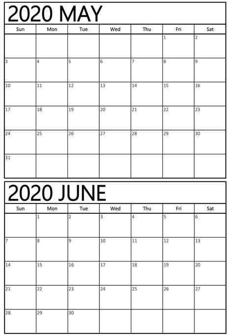 May June 2020 Printable Calendar 2020 Printable Calendar Printable