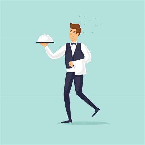 Royalty Free Funny Cartoon Waiter With Menu Clip Art Vector Images