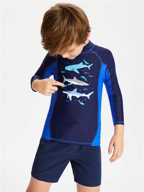 John Lewis And Partners Boys Shark Sleeve Rashie Blue Boys Swimwear