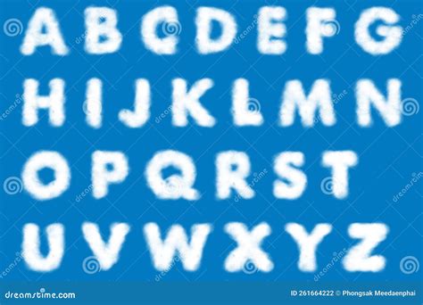 White Clouds Of English Alphabet Character From A To Z On The Blue