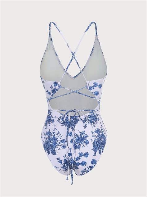 V Neck Backless One Piece Swimsuit And Reviews Blue Sustainable One