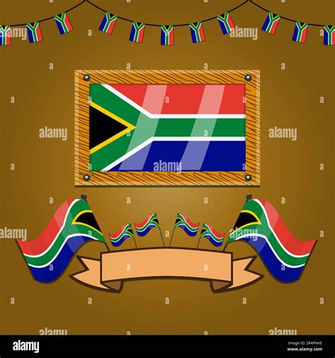South Africa Flags On Frame Wood Label Simple Gradient And Vector