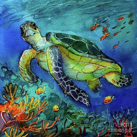 Sea Turtle Underwater Watercolor Painting Mona Edulesco By Mona