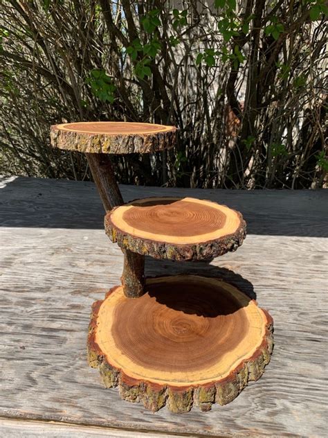 Large Rustic Cake Stand Cupcake Stand Wedding Log Elm Wood Wooden 3